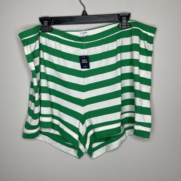 J.CREW Sleep Shorts Women XXL Cotton Knit NEW Green Stripe Pajama BY019 - Picture 1 of 9